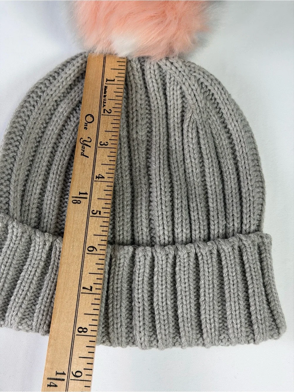 J. Crew Gray Knit Beanie with White, Gray & Peach Pompom!  NWT - warm fashion